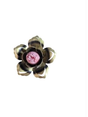 Floral Metal Pin with Pink Resin Center